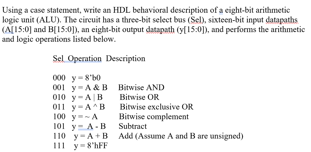  Using a case statement, write an HDL behavioral description of a
