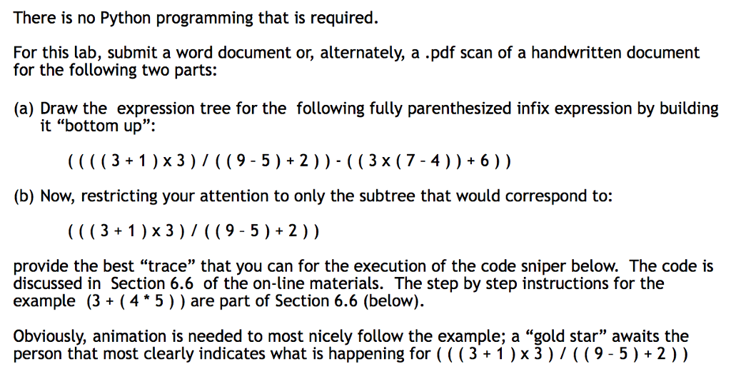 Draw a trace of this Python tree for the following infix expression