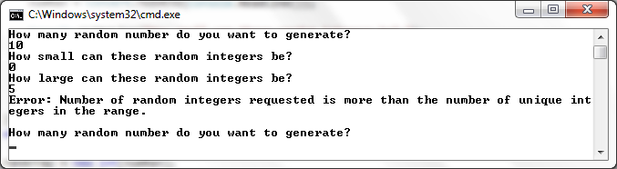 ask the user three things: (a) number of random integers the user