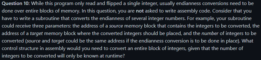 "What control structure in assembly would you need to convert an
