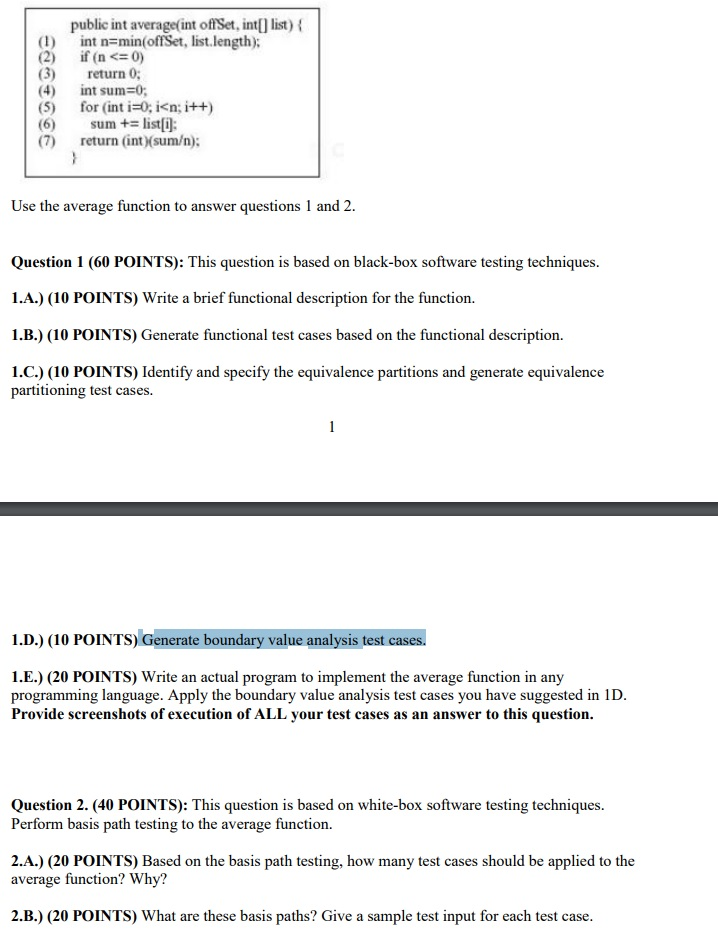  public int average(int offSet, int list) (1) int n=min offset, list.