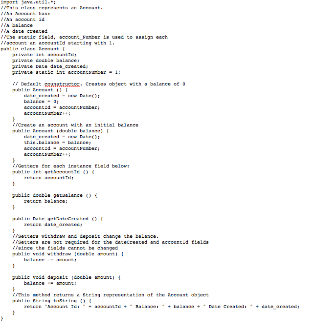Use the Java Class, Account.java, provided. Please do not rename or make