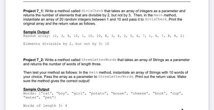  Project 7_1: Write a method called divischeck that takes an array