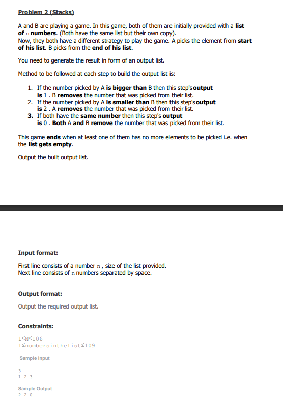use netbean n java Problem 2 (Stacks) A and B are playing
