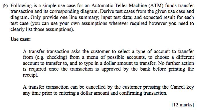 (b) Following is a simple use case for an Automatic Teller