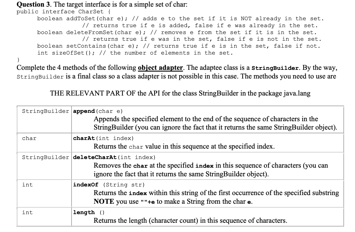 Question 3. The target interface is for a simple set of