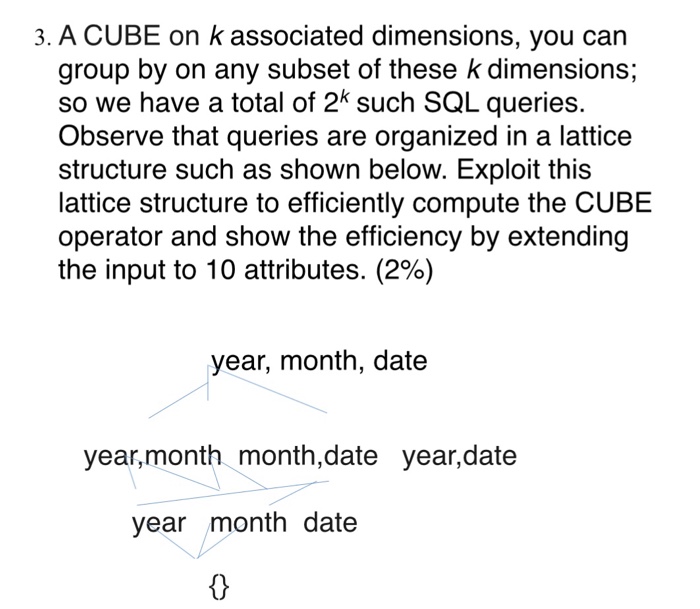  Database technologies 3. A CUBE on k associated dimensions, you can