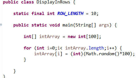 integers from to 99. Print out the contents of the array intArray