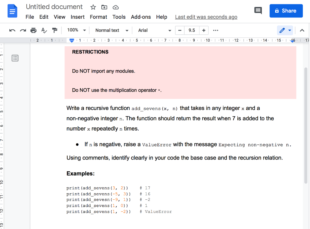 Python programming question, please follow the restrictions. Python programming question, please follow