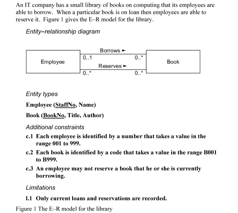 the E-R data model for the library given in Figure 1. In