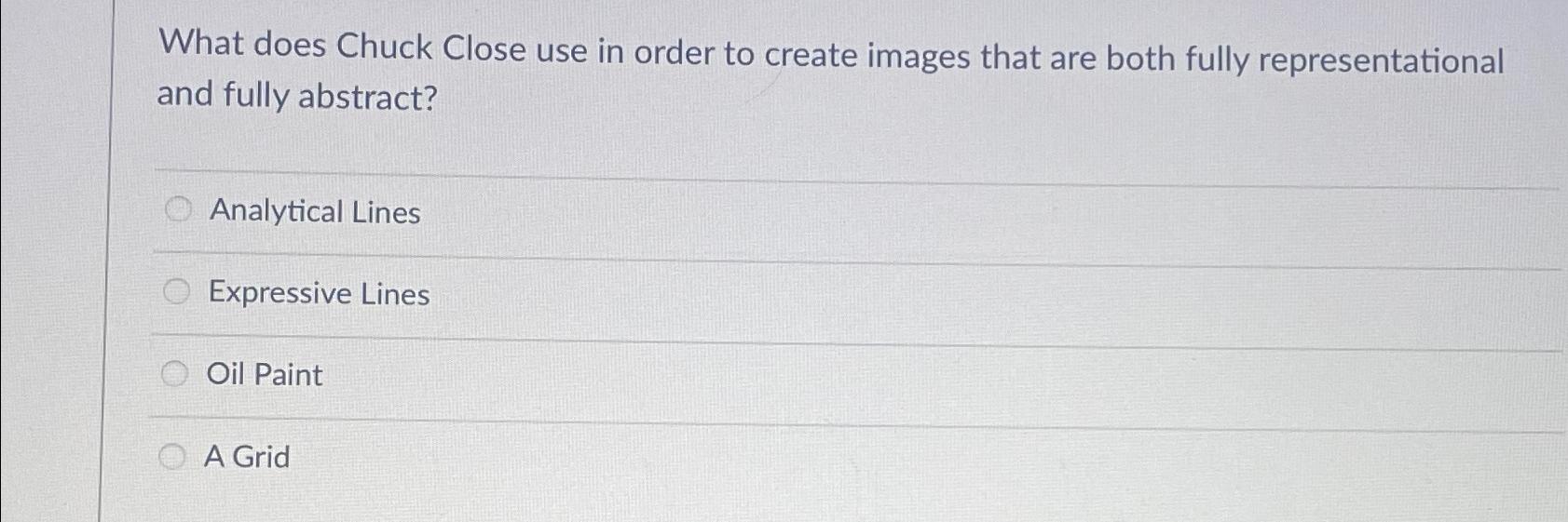  What does Chuck Close use in order to create images that