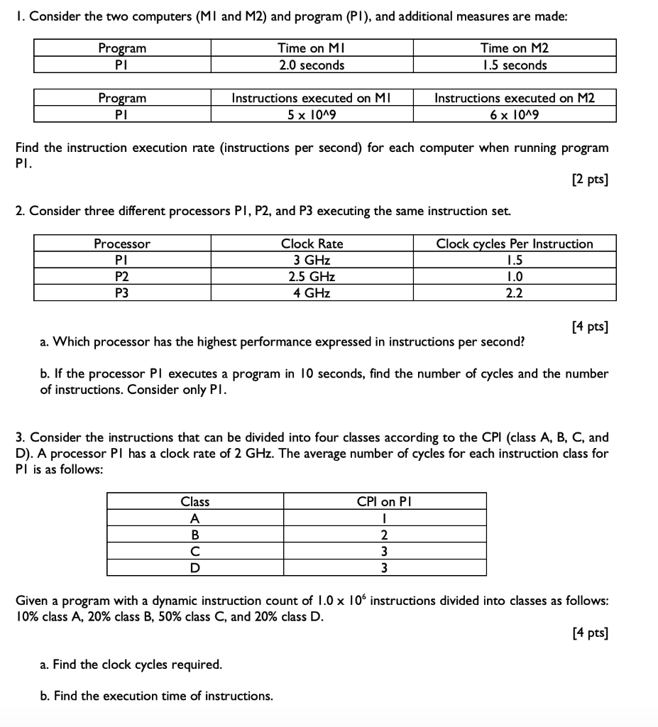  I. Consider the two computers (MI and M2) and program (PI),