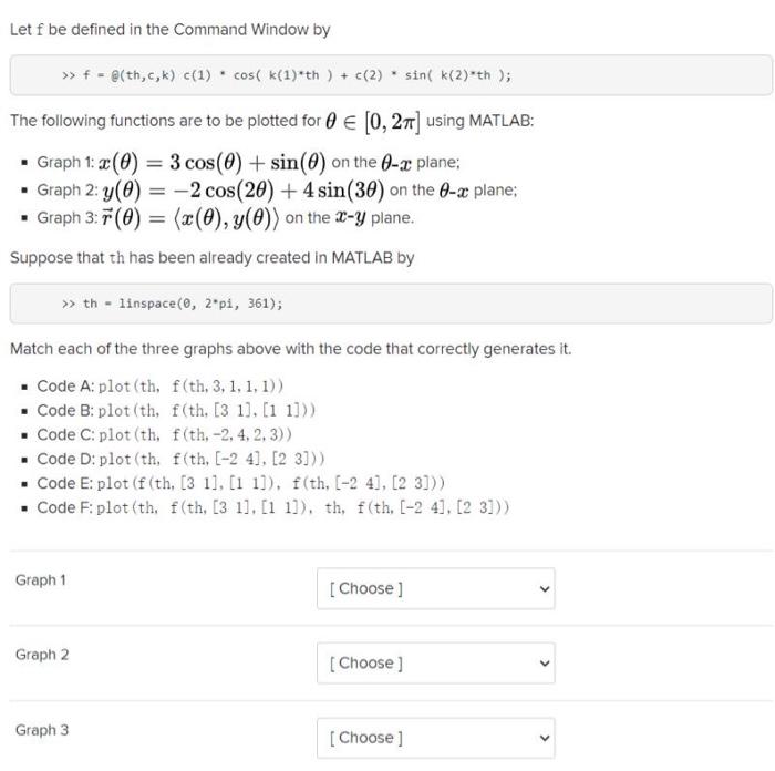  Let f be defined in the Command Window by >> f