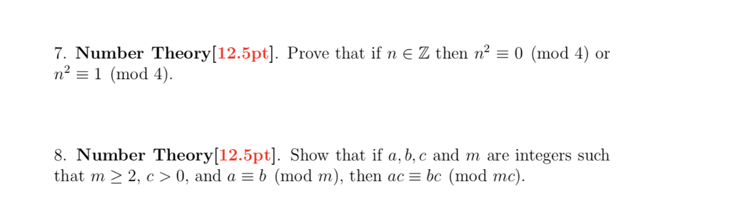 Discsrete Math, I need a complete solution. 7. Number Theory[12.5pt]. Prove that