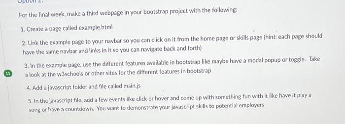  For the final week, make a third webpage in your bootstrap