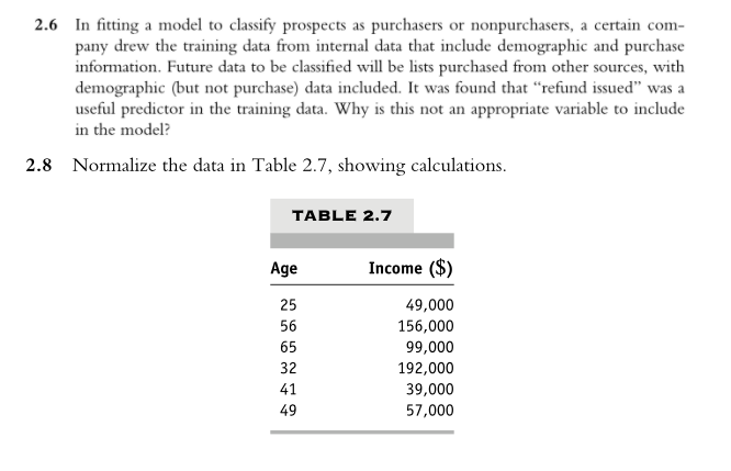 2.6 In fitting a model to classify prospects as purchasers or