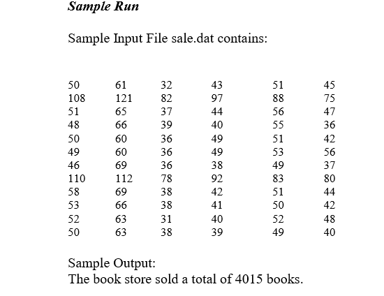 This program will read a data file that contains book store sales