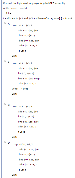 Convert the high level language loop to MIPS assembly: while (save[ i]