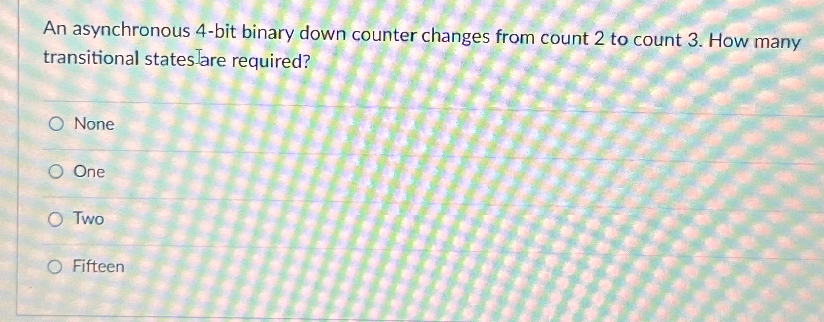  An asynchronous 4-bit binary down counter changes from count 2 to