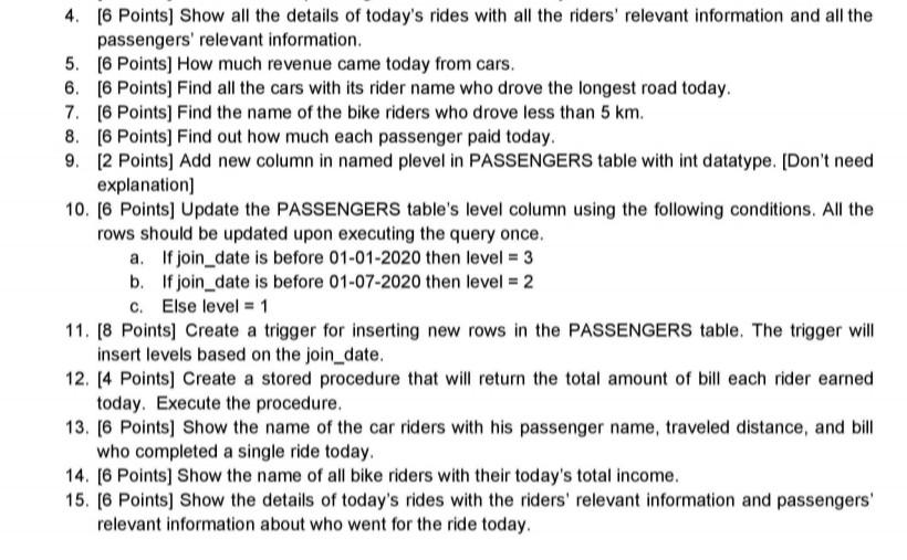 ridesharing information. Create Three tables described below. Name these tables as RIDERS,