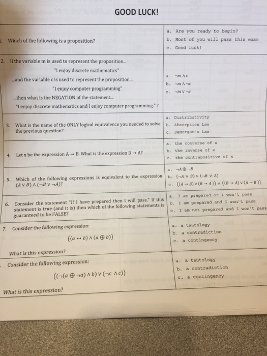 b, a contradiction e, a contingency What is this expression? 10, consider