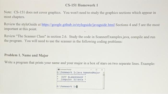  CS-151 Homework 1 Note: CS-151 does not cover graphics. You won't