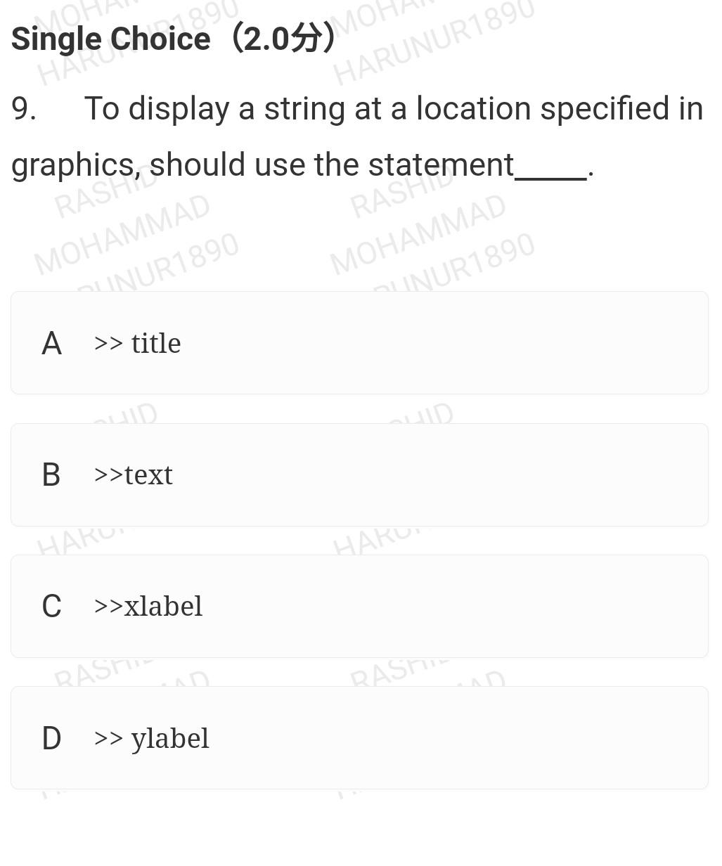 MOHAMMAD INUR1890 A return B break HARUR HARUL C continue RASTLE RAST