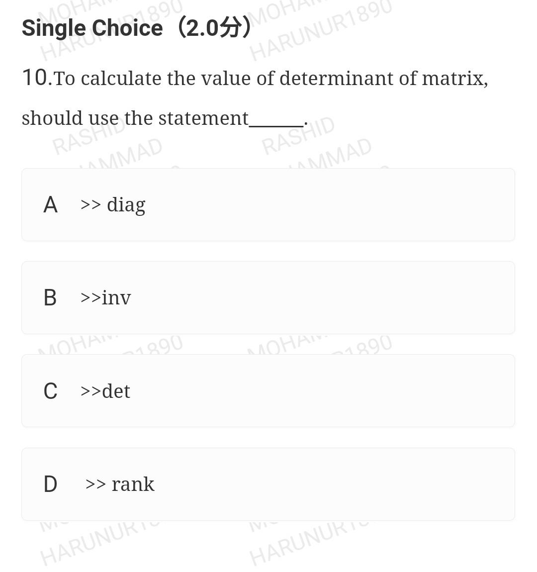 D keyboard (2.04) Single C HAR HARUNUR1 4. The statement that expresses