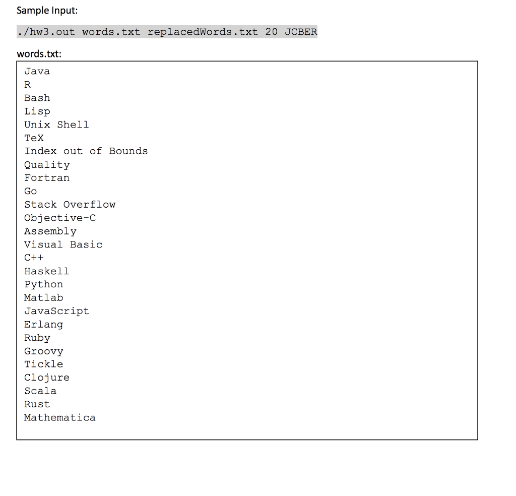 of words in a file. You must then replace all words that