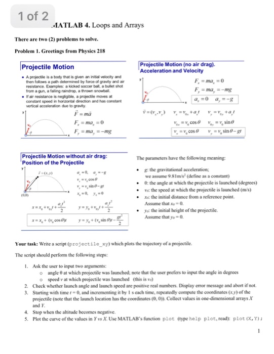  Can someone write the matlab code for the projectile_xy 1 of