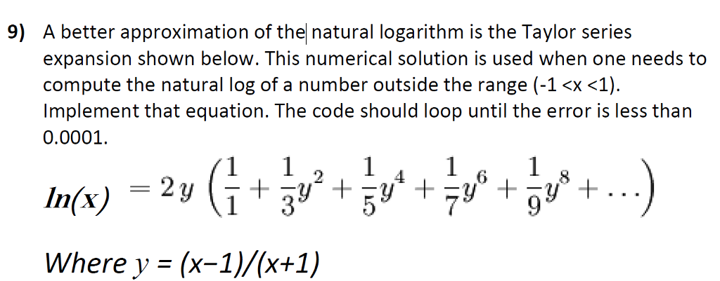 Using matlab write a code A better approximation of the| natural logarithm