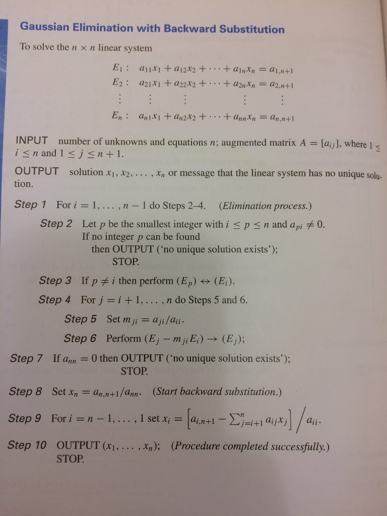 Create a function gaussian elimination that performs the gaussian elimination of linear