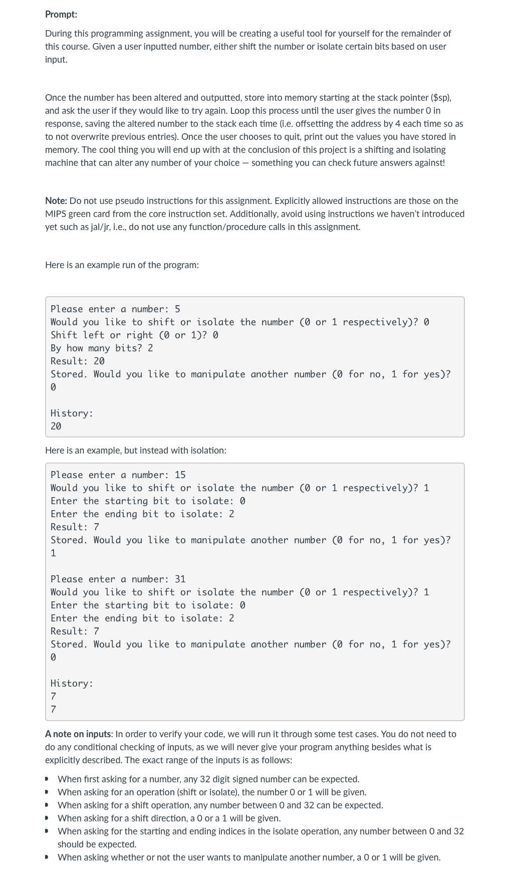 MIPS Instruction ONLY!!! Prompt: During this programming assignment, you will be creating