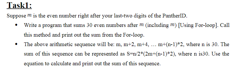 please do java programming for beginners codes*** Task1: Suppose M is the