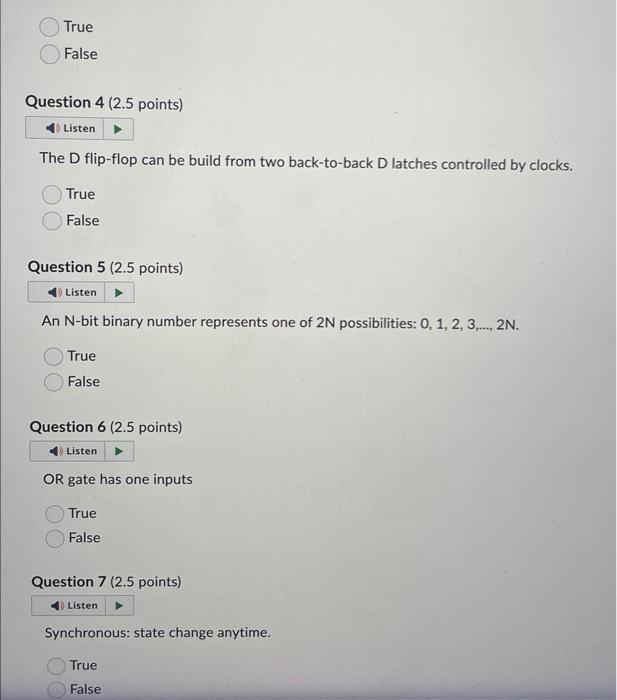 False Question 2 (2.5 points) SR latch Case R=0 and S=0 what