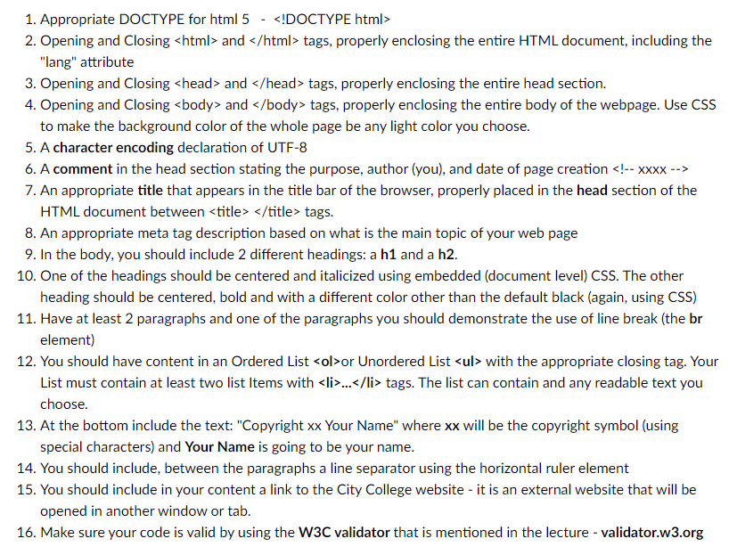 Start a new file named hw3.html and create your HTML file from