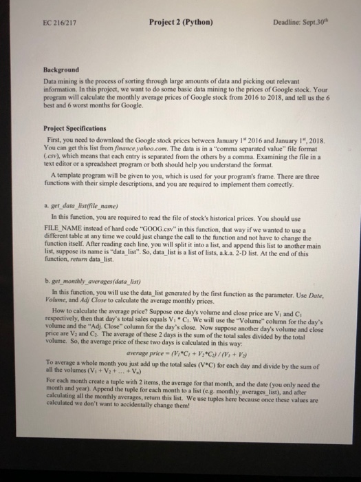  Python assignment EC 216/217 Project 2 (Python) Deadline: Sept 30h Background