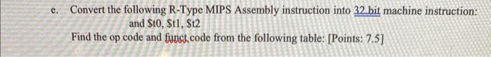 please show steps e. Convert the following R-Type MIPS Assembly instruction into