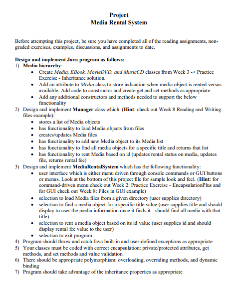 Please make GUI in Eclipse Java Media Rental System Before attempting this