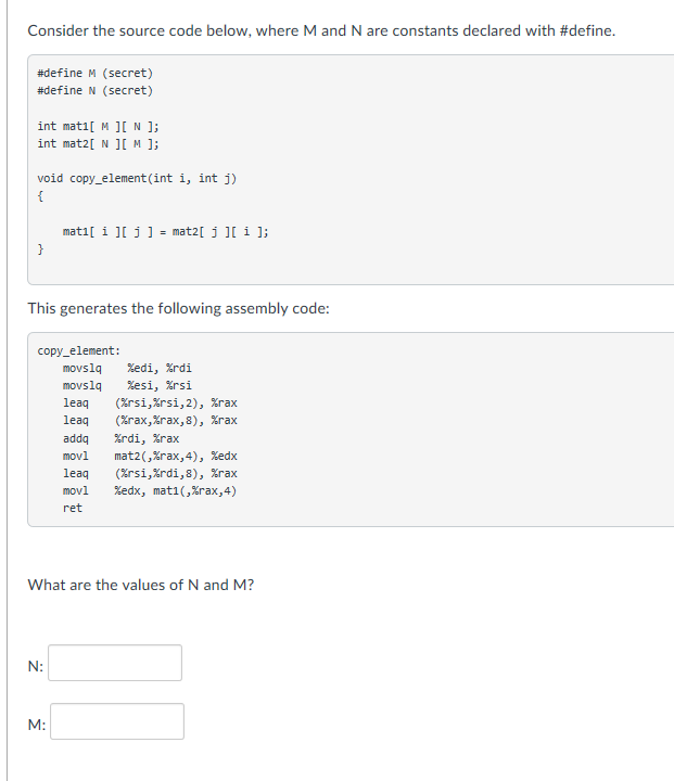 arithmetic is tested. Assume an x86 architecture. Fill in the following table.
