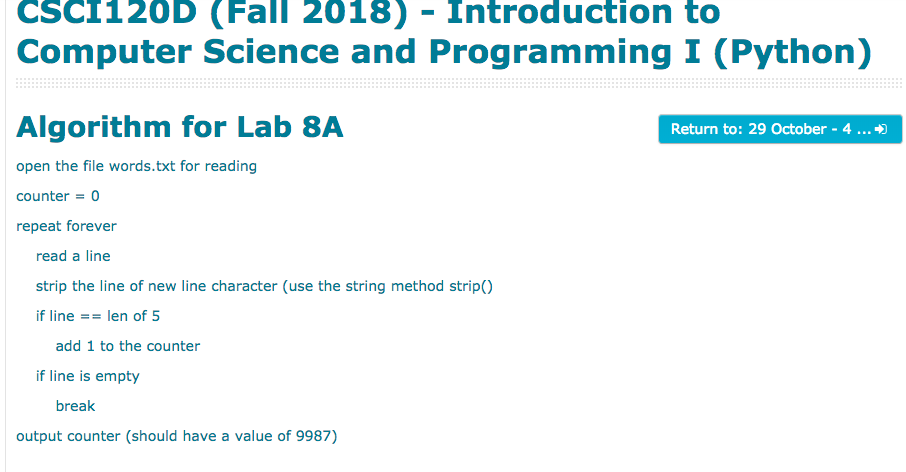 Lab 8A on text files Return to: 29 October-4 Write a program