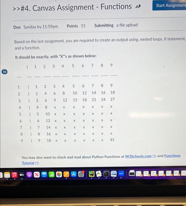 required to create an output using, nested loops, if statement, and a