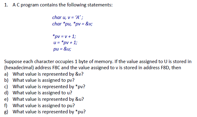  AC program contains the following statements: char u, v = 'A':