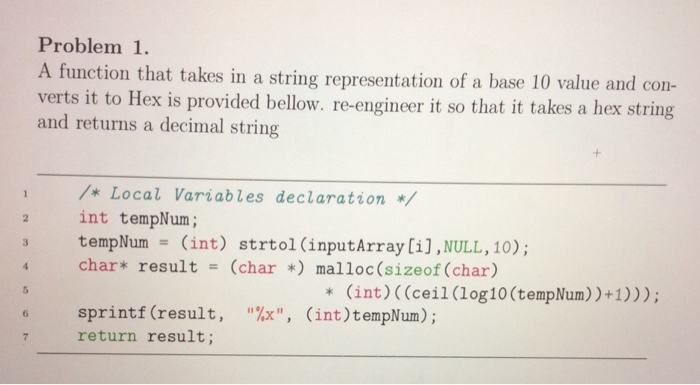  Problem 1. uction that takes in a string representation of a