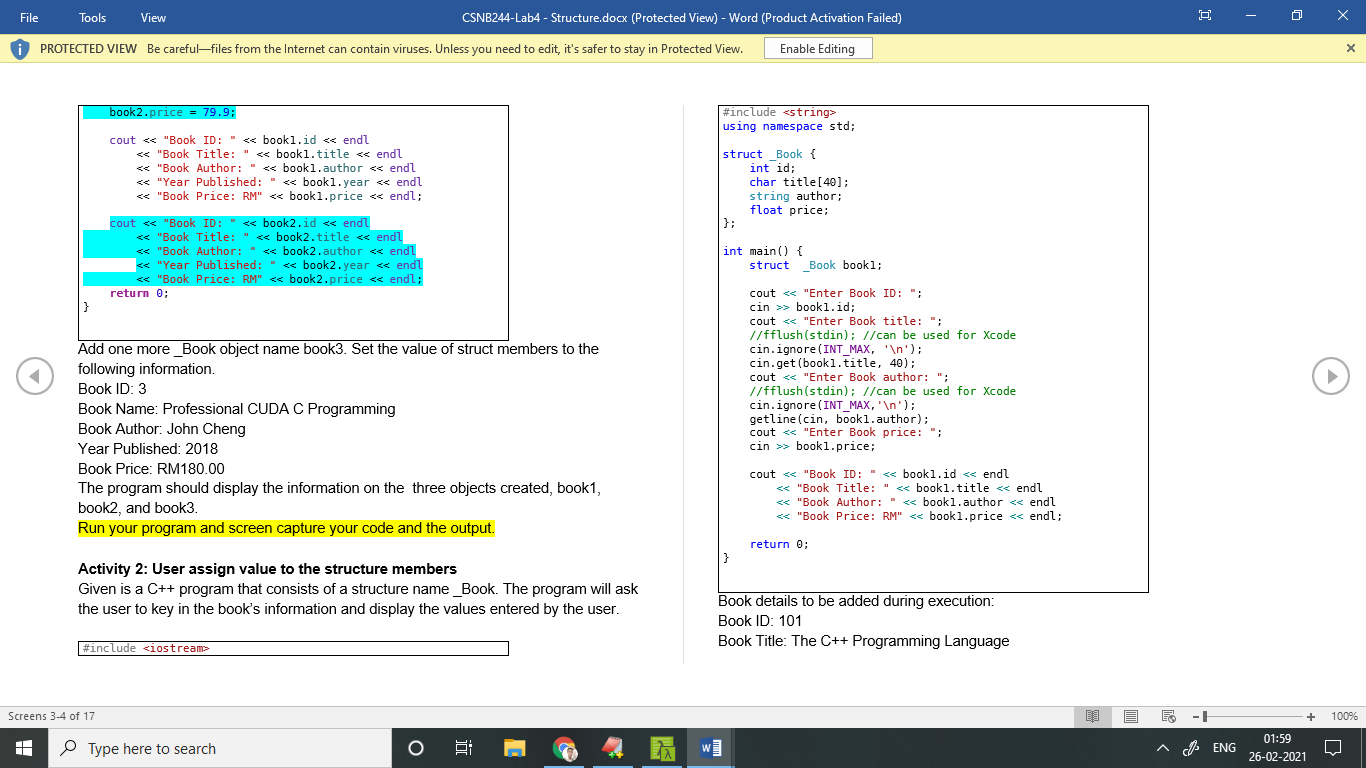 Activation Failed) o X PROTECTED VIEW Be carefulfiles from the Internet can