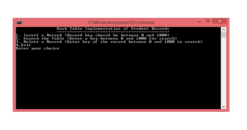 student records as a hash table. Each record has an integer key.