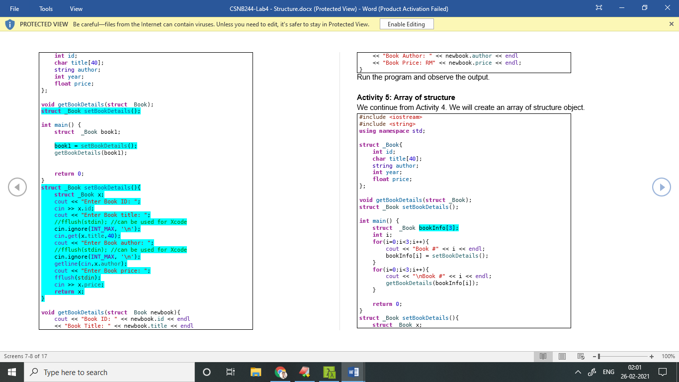 Protected View. Enable Editing x Instruction: Answer all questions. Write your answer