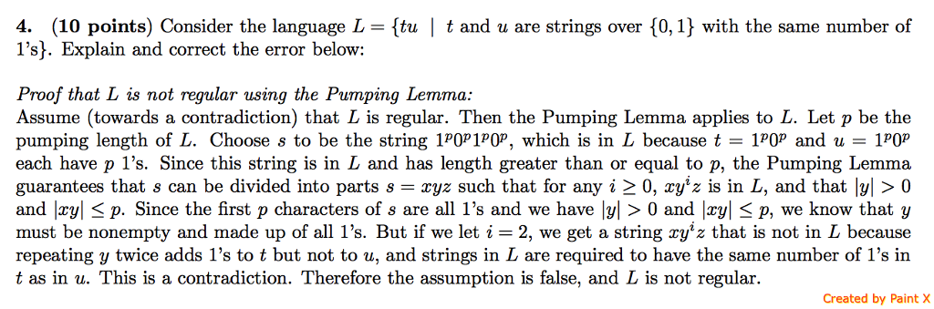 4. (10 points) Consider the language L tu 1's^. Explain and
