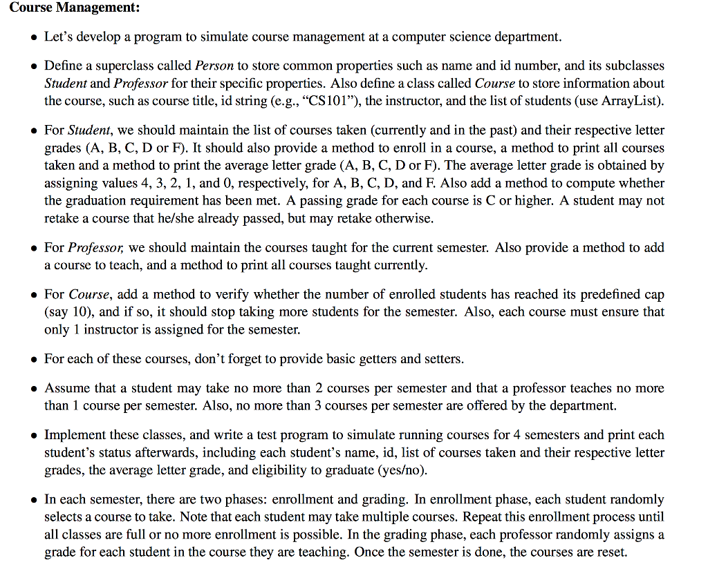 Java Project, Please help! Course Management Let's develop a program to simulate