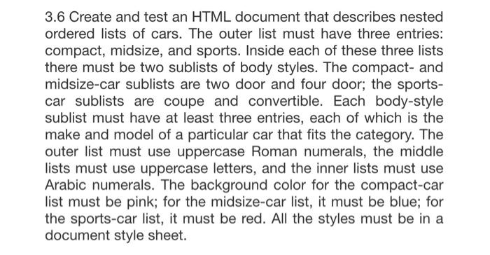  3.6 Create and test an HTML document that describes nested ordered